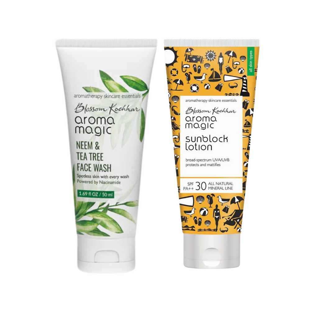 Aroma Magic Neem Face Wash + Sunscreen Sunblock Lotion - Face care Combo Pack