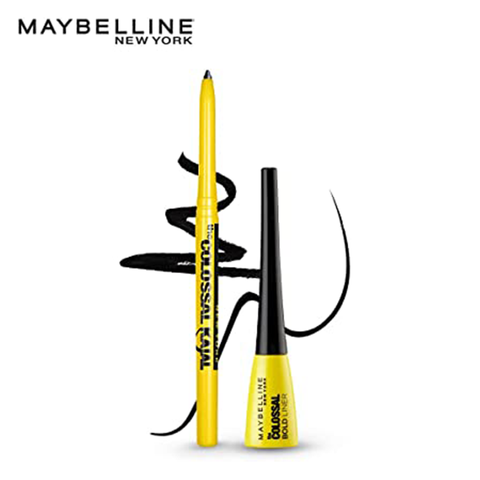 maybelline new york colossal bold eyeliner - black - 3 ml + kajal 24hour smudge proof - black (0.35 gms) combo pack