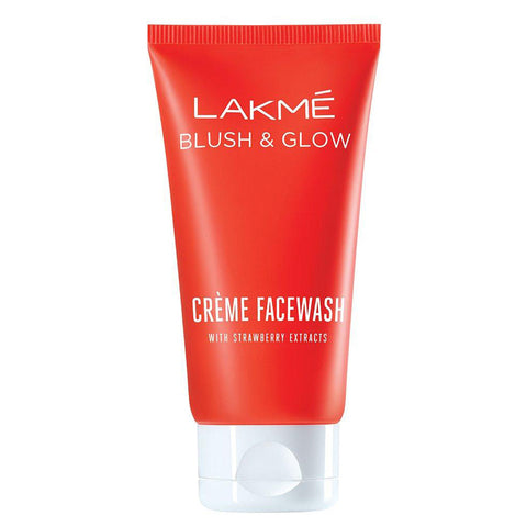 lakme blush & glow strawberry creme face wash with strawberry extract