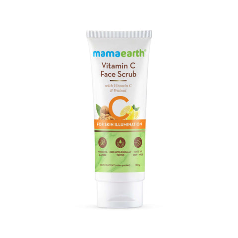 mamaearth vitamin c face scrub for glowing skin, with vitamin c and walnut for skin illumination (100 gm)