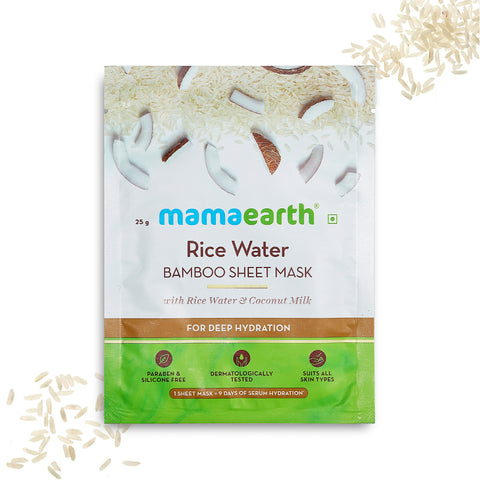 mamaearth rice water bamboo sheet mask with rice water and coconut milk for deep hydration - 25 gms