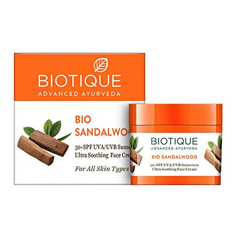 biotique sun shield sandalwood ultra protective lotion 50+ spf sunscreen